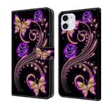 For iPhone 11 Crystal 3D Shockproof Protective Leather Phone Case(Purple Flower Butterfly)