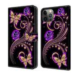 For iPhone 11 Pro Crystal 3D Shockproof Protective Leather Phone Case(Purple Flower Butterfly)