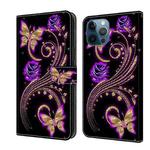 For iPhone 12 Pro Max / 13 Pro Max Crystal 3D Shockproof Protective Leather Phone Case(Purple Flower Butterfly)