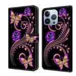 For iPhone 13 Pro Crystal 3D Shockproof Protective Leather Phone Case(Purple Flower Butterfly)