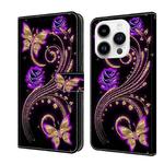 For iPhone 14 Pro Crystal 3D Shockproof Protective Leather Phone Case(Purple Flower Butterfly)