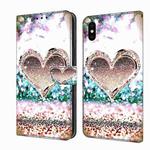 For iPhone X / XS Crystal 3D Shockproof Protective Leather Phone Case(Pink Diamond Heart)