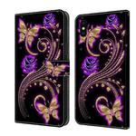 For iPhone X / XS Crystal 3D Shockproof Protective Leather Phone Case(Purple Flower Butterfly)
