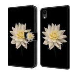 For iPhone XR Crystal 3D Shockproof Protective Leather Phone Case(White Flower)