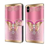 For iPhone XS Max Crystal 3D Shockproof Protective Leather Phone Case(Pink Bottom Butterfly)