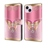 For iPhone 15 Plus Crystal 3D Shockproof Protective Leather Phone Case(Pink Bottom Butterfly)