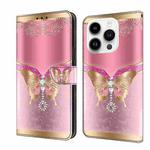 For iPhone 15 Pro Crystal 3D Shockproof Protective Leather Phone Case(Pink Bottom Butterfly)