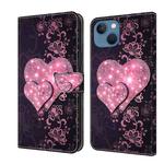 For iPhone 15 Crystal 3D Shockproof Protective Leather Phone Case(Lace Love)