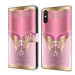 For Xiaomi Redmi 9A Crystal 3D Shockproof Protective Leather Phone Case(Pink Bottom Butterfly)