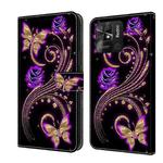 For Xiaomi Redmi 10C Crystal 3D Shockproof Protective Leather Phone Case(Purple Flower Butterfly)