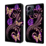 For Xiaomi Redmi Note 12 4G Crystal 3D Shockproof Protective Leather Phone Case(Purple Flower Butterfly)
