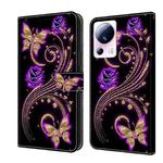 For Xiaomi 13 Lite Crystal 3D Shockproof Protective Leather Phone Case(Purple Flower Butterfly)