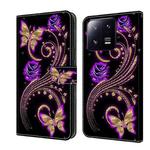 For Xiaomi 13 Pro Crystal 3D Shockproof Protective Leather Phone Case(Purple Flower Butterfly)