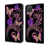 For Samsung Galaxy A12 4G / 5G Crystal 3D Shockproof Protective Leather Phone Case(Purple Flower Butterfly)