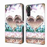 For Samsung Galaxy A34 5G Crystal 3D Shockproof Protective Leather Phone Case(Pink Diamond Heart)