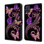 For Samsung Galaxy A51 4G Crystal 3D Shockproof Protective Leather Phone Case(Purple Flower Butterfly)