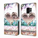 For Samsung Galaxy S9 Crystal 3D Shockproof Protective Leather Phone Case(Pink Diamond Heart)