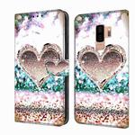 For Samsung Galaxy S9+ Crystal 3D Shockproof Protective Leather Phone Case(Pink Diamond Heart)