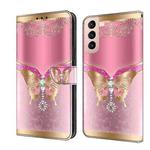 For Samsung Galaxy S21 Crystal 3D Shockproof Protective Leather Phone Case(Pink Bottom Butterfly)