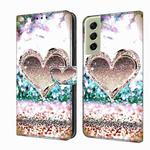 For Samsung Galaxy S21 FE 5G Crystal 3D Shockproof Protective Leather Phone Case(Pink Diamond Heart)