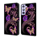 For Samsung Galaxy S21+ Crystal 3D Shockproof Protective Leather Phone Case(Purple Flower Butterfly)