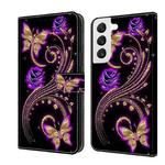 For Samsung Galaxy S22 Crystal 3D Shockproof Protective Leather Phone Case(Purple Flower Butterfly)
