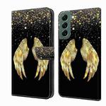 For Samsung Galaxy S22+ Crystal 3D Shockproof Protective Leather Phone Case(Golden Wings)