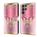 For Samsung Galaxy S22 Ultra Crystal 3D Shockproof Protective Leather Phone Case(Pink Bottom Butterfly)
