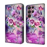 For Samsung Galaxy S22 Ultra Crystal 3D Shockproof Protective Leather Phone Case(Butterfly)