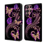 For Samsung Galaxy S22 Ultra Crystal 3D Shockproof Protective Leather Phone Case(Purple Flower Butterfly)