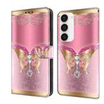 For Samsung Galaxy S23 Crystal 3D Shockproof Protective Leather Phone Case(Pink Bottom Butterfly)