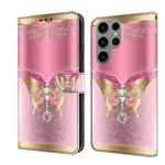 For Samsung Galaxy S23 Ultra Crystal 3D Shockproof Protective Leather Phone Case(Pink Bottom Butterfly)