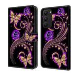 For Samsung Galaxy S23+ Crystal 3D Shockproof Protective Leather Phone Case(Purple Flower Butterfly)