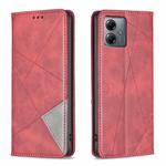 For Motorola Moto G14 4G Rhombus Texture Magnetic Leather Phone Case(Red)