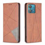 For Motorola Edge 40 Neo Rhombus Texture Magnetic Leather Phone Case(Brown)