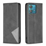 For Motorola Edge 40 Neo Rhombus Texture Magnetic Leather Phone Case(Black)