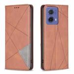 For Motorola Moto G85 Rhombus Texture Magnetic Leather Phone Case(Brown)