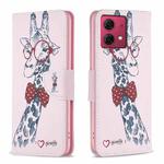 For Motorola Moto G84 5G Colored Drawing Pattern Leather Phone Case(Giraffe)