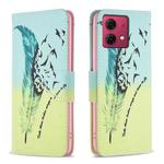 For Motorola Moto G84 5G Colored Drawing Pattern Leather Phone Case(Feather)
