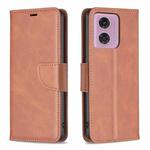 For Motorola Moto G34 5G Lambskin Texture Pure Color Flip Leather Phone Case(Brown)