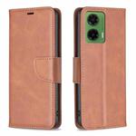 For Motorola Moto G35 Lambskin Texture Pure Color Flip Leather Phone Case(Brown)