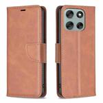 For Motorola Moto G56 5G Lambskin Texture Pure Color Flip Leather Phone Case(Brown)