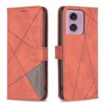 For Motorola Moto G34 5G Magnetic Buckle Rhombus Texture Leather Phone Case(Brown)