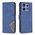 For Motorola Edge 50 Pro 5G Magnetic Buckle Rhombus Texture Leather Phone Case(Blue)