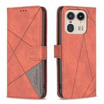 For Motorola Edge 50 Ultra Magnetic Buckle Rhombus Texture Leather Phone Case(Brown)