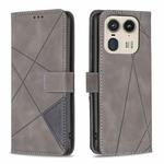 For Motorola Edge 50 Ultra Magnetic Buckle Rhombus Texture Leather Phone Case(Grey)
