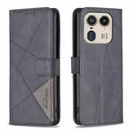 For Motorola Edge 50 Ultra Magnetic Buckle Rhombus Texture Leather Phone Case(Black)