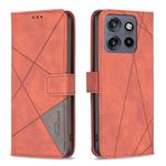 For Motorola Edge 50 Neo Magnetic Buckle Rhombus Texture Leather Phone Case(Brown)