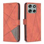 For Motorola Moto G56 5G Magnetic Buckle Rhombus Texture Leather Phone Case(Brown)