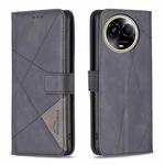 For Realme 11 5G Magnetic Buckle Rhombus Texture Leather Phone Case(Black)